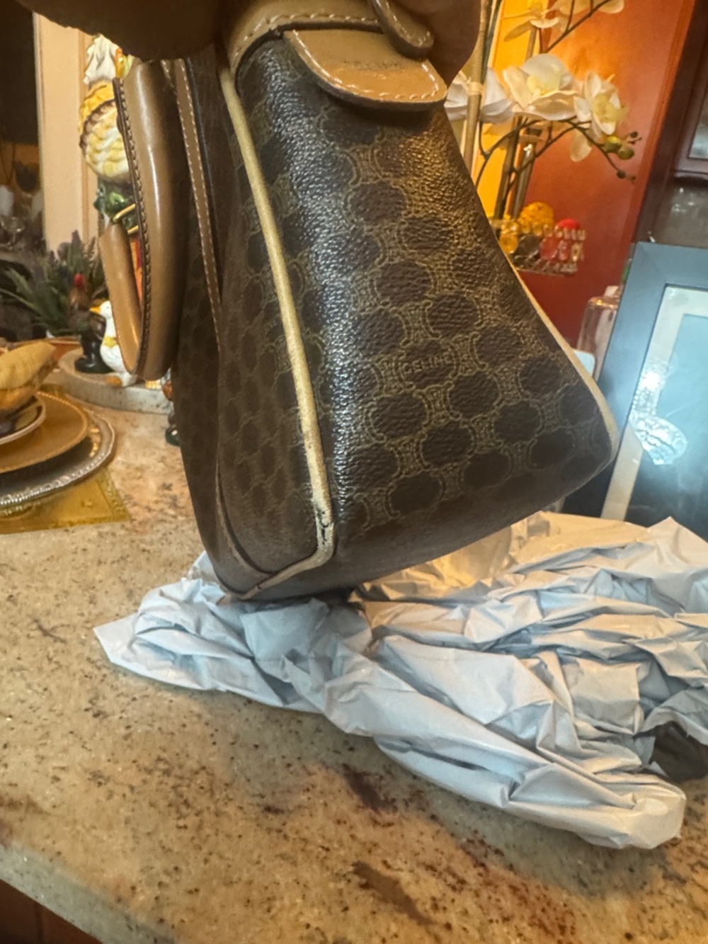 Celine Brown Canvas Briefcase with Tan Leather Trim - Picture 8 of 11